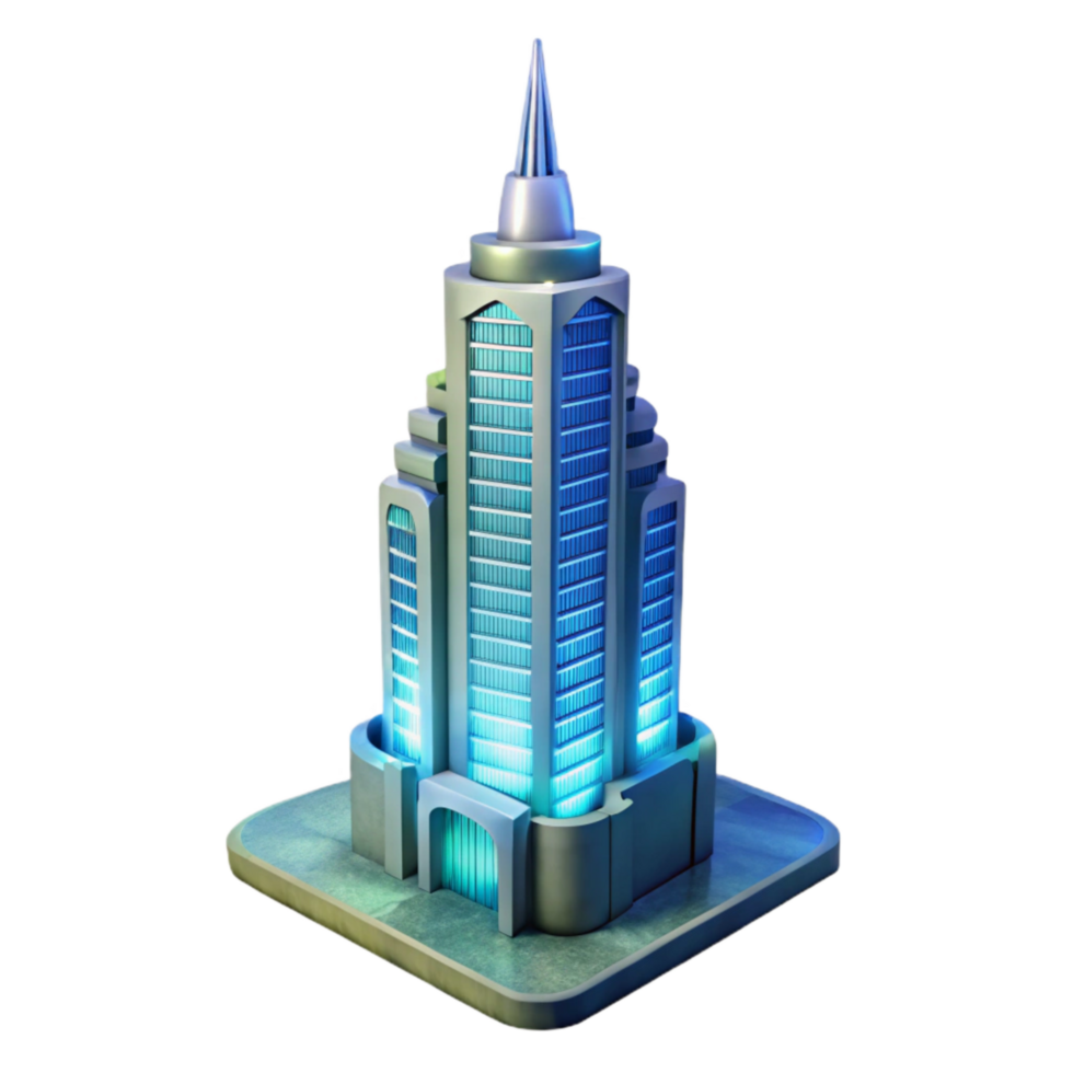 impressive classic Dreamlike Skyscraper Cutout with Soft Blue Lighting genuine png