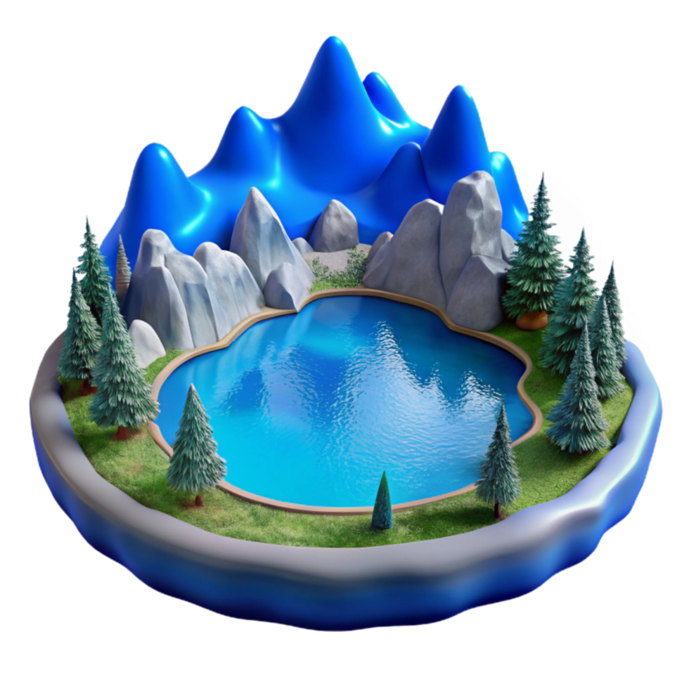vibrant abstract Dreamy Blue Lake Landscape Cutout Isolated premium png