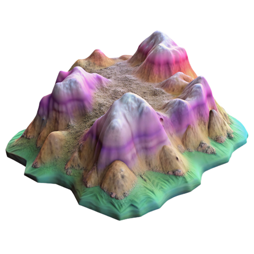 impressive abstract D Spectral Terrain Model Cutout with Realistic Textures genuine png