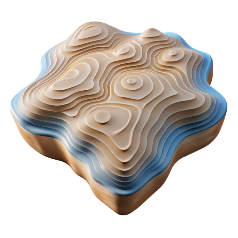 dramatic rustic D Topographic Map Render with Transparent Background png