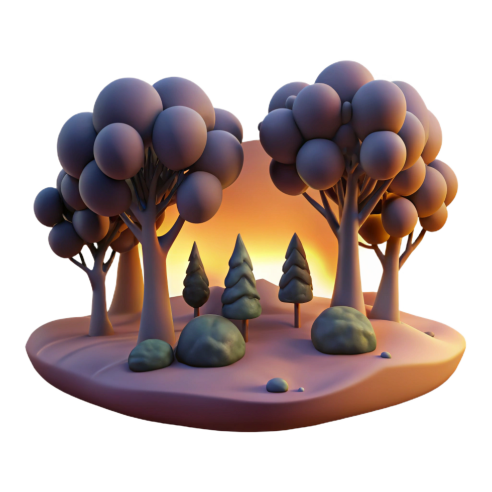 serene traditional Dusk Landscape Trees Transparent Background Isolated png