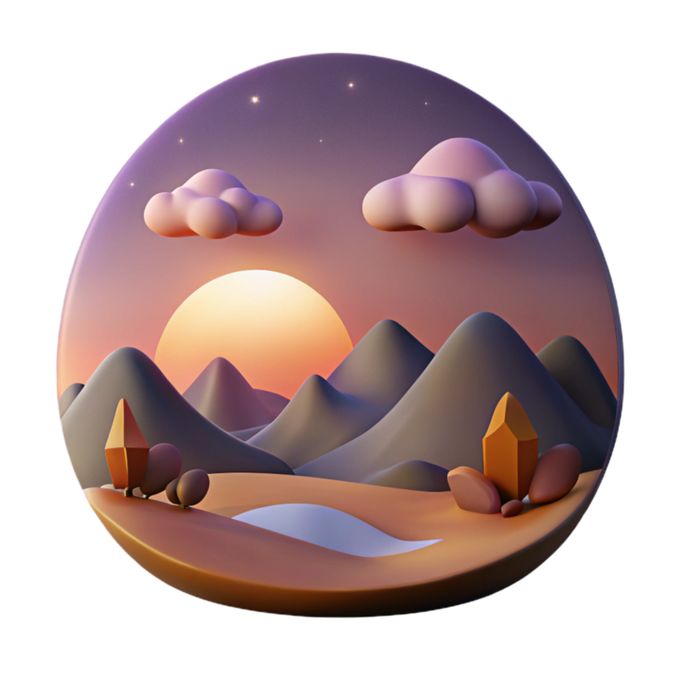 beautiful classic Dusk Landscape with Distant Hills Cutout Transparent Background premium png
