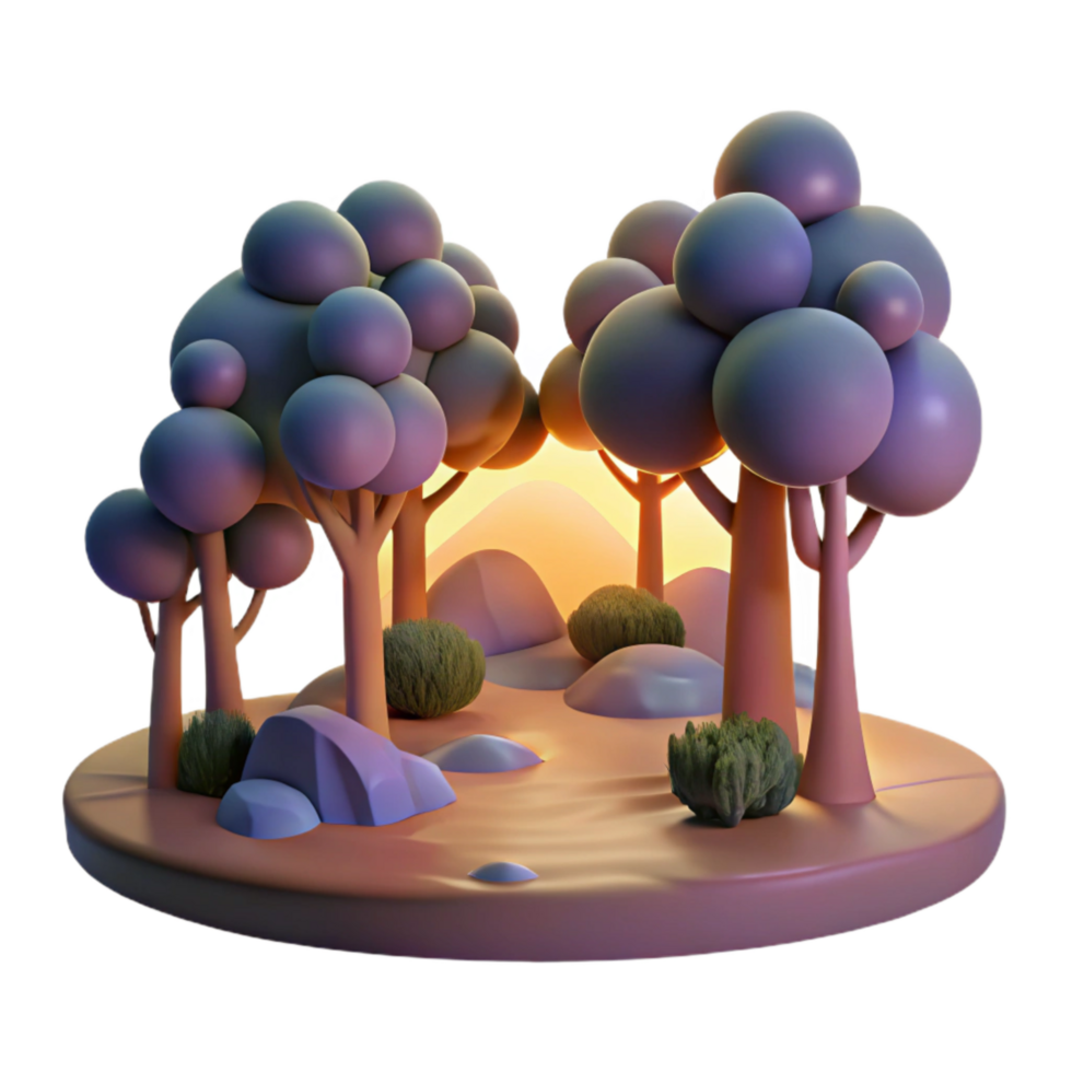 stunning rustic Dusk Landscape Trees Transparent Background Isolated png