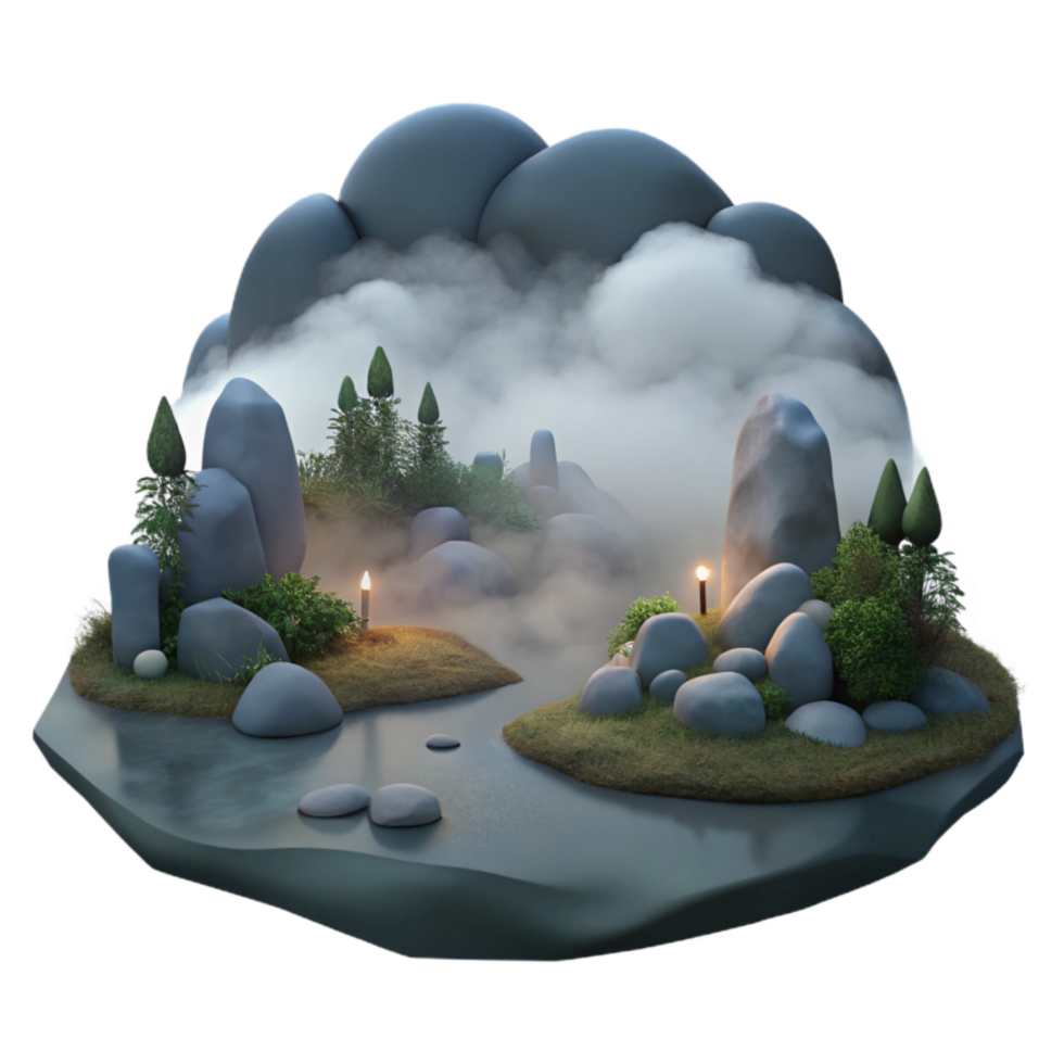 serene classic Dusk Landscape with Fog Cutout Element authentic png