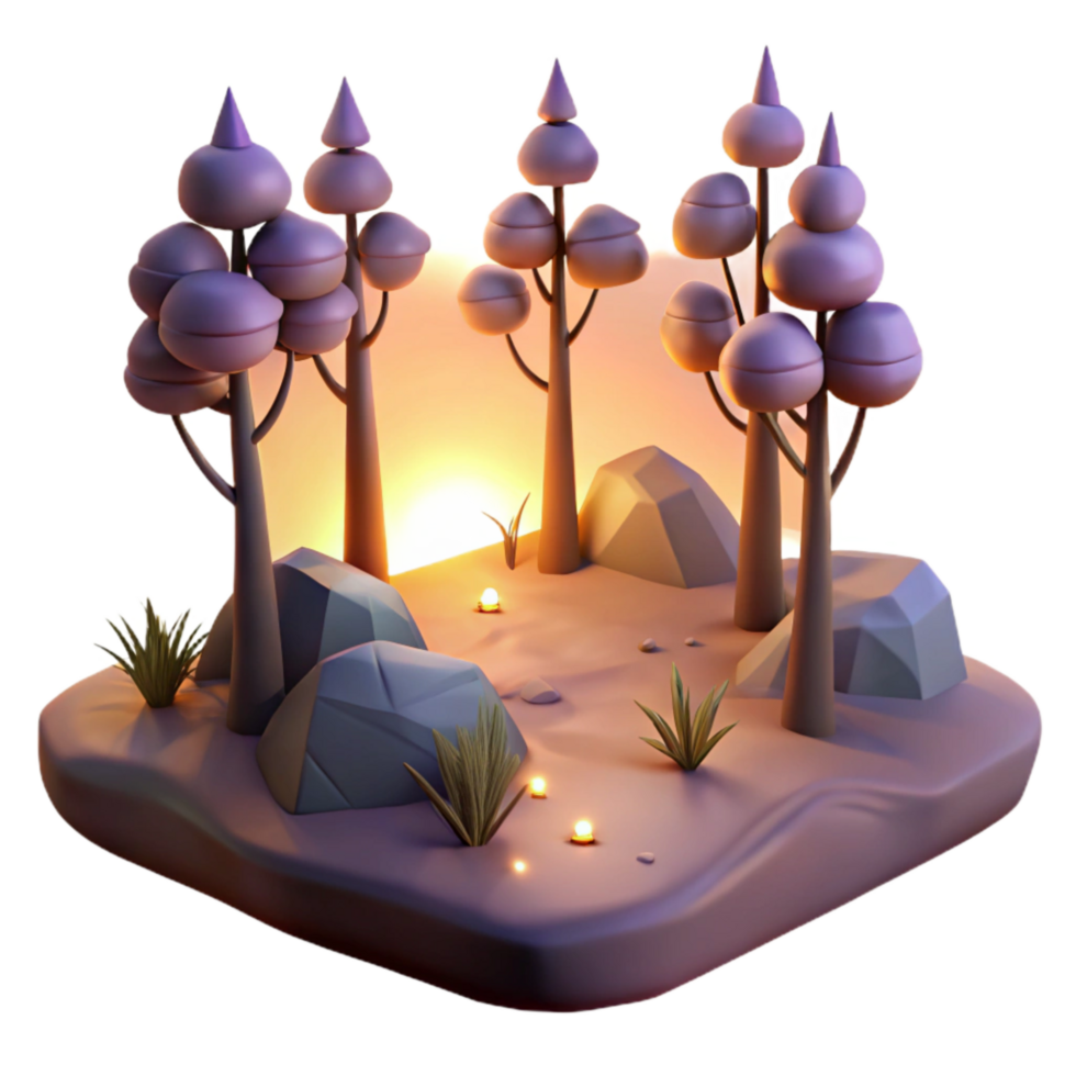 elegant contemporary Dusk Landscape with Trees Isolated Transparent Background authentic png