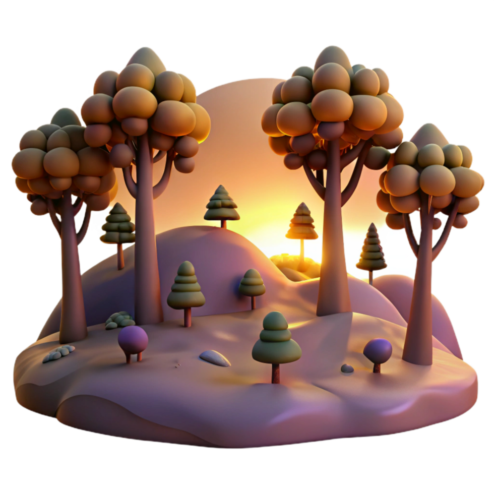 impressive vintage Dusk Landscape with Trees Isolated Transparent Background high resolution png
