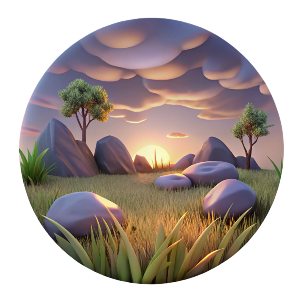 magnificent artistic Dusk Meadow Landscape Cutout Softly Lit detailed png