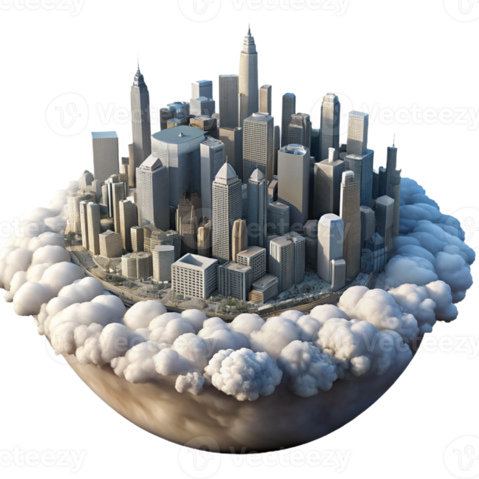 vibrant artistic Eco Friendly Sky City Cutout Green Architecture Transparent Background genuine png