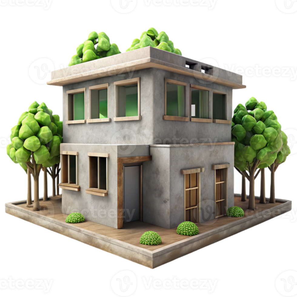 serene vintage Empty Building with Trees Growing Through Isolated premium png