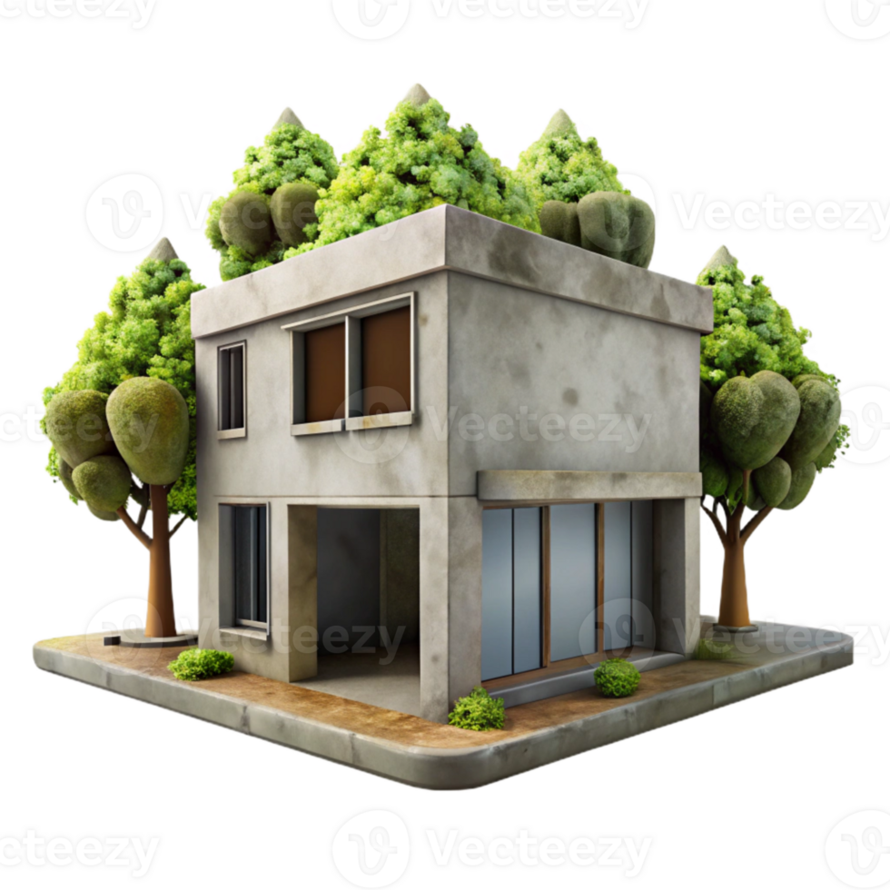 vibrant vintage Empty Building with Trees Growing Through Isolated authentic png