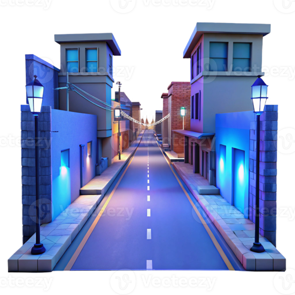 serene abstract Empty City Street at Dusk Transparent Background Blue Hour detailed png