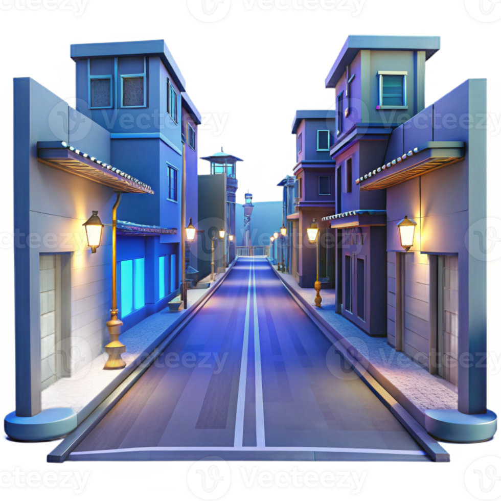 elegant vintage Empty City Street at Dusk Transparent Background Blue Hour original png