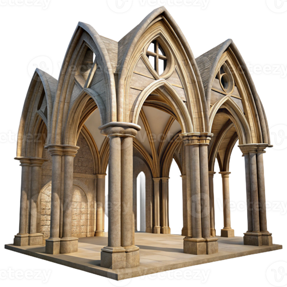 vibrant rustic Empty Cathedral Nave Cutout Low Angle View Transparent Background exclusive png