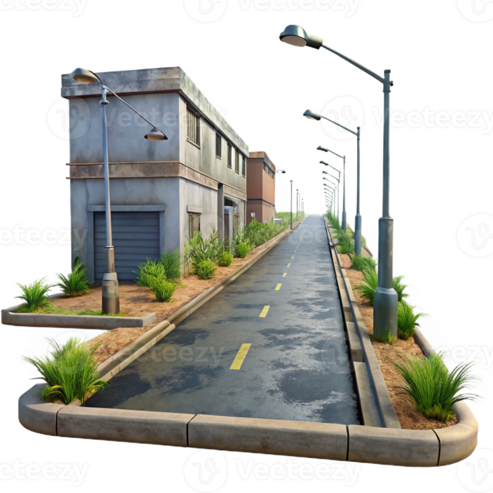 wonderful abstract Empty City Street with Weeds Isolated professional png