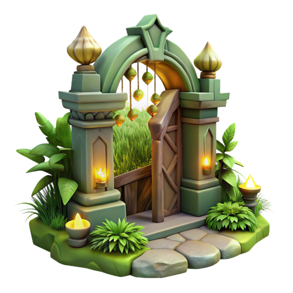 vibrant creative Enchanted Forest Gate Isolated with Golden Light Effect high resolution png
