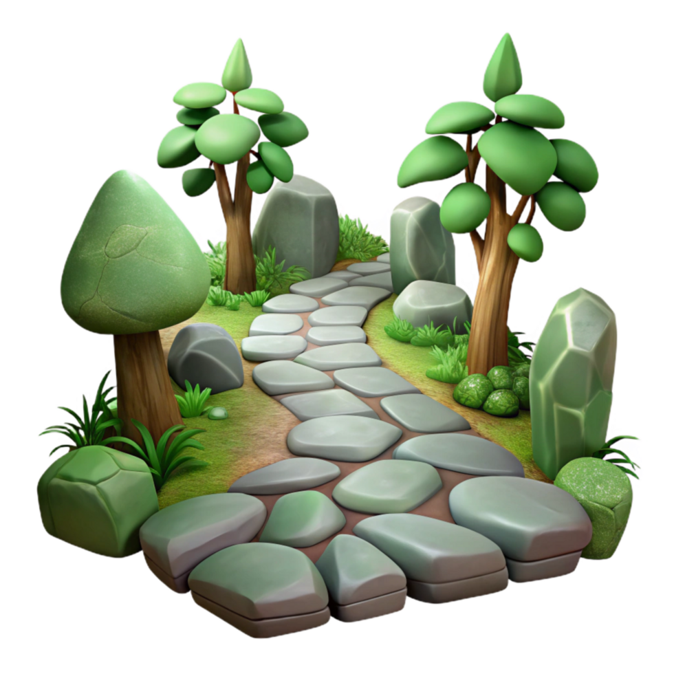 vibrant traditional Enchanted Forest Path Stones Cutout Transparent Background high resolution png