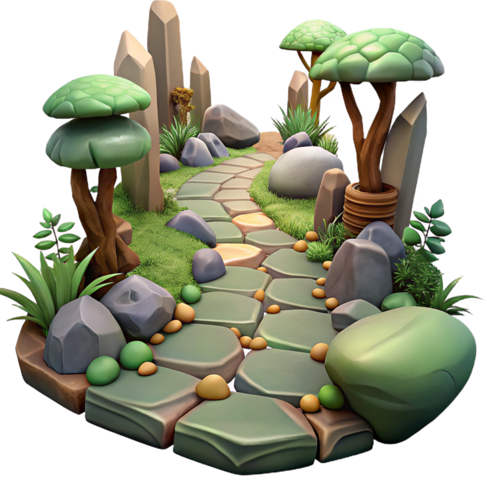 serene contemporary Enchanted Forest Path Stones Cutout Transparent Background authentic png