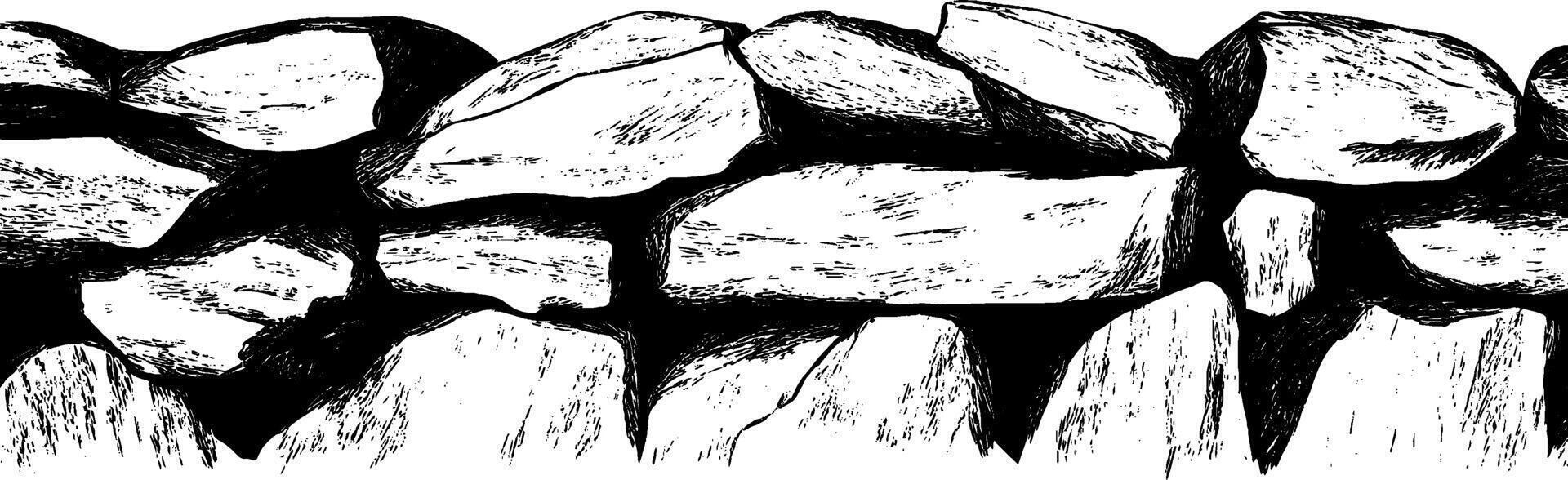 Vintage woodcut illustration depicting a detailed textured stone wall design vector