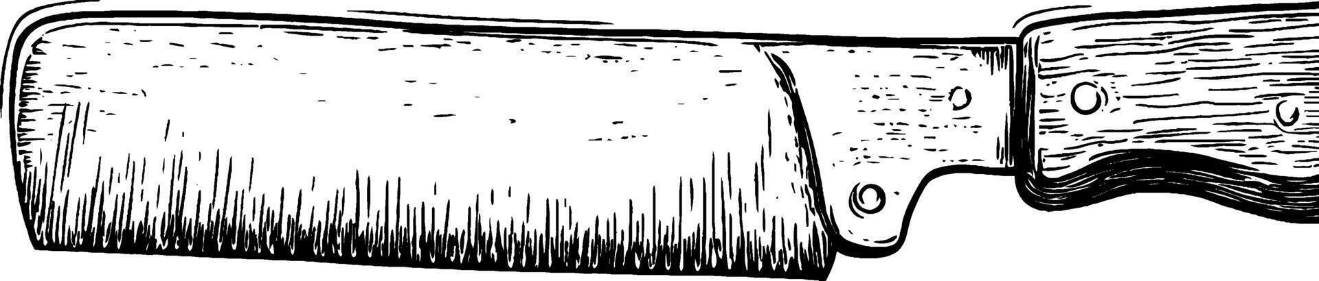 Vintage woodcut illustration depicting a hand saw used in woodworking activities vector
