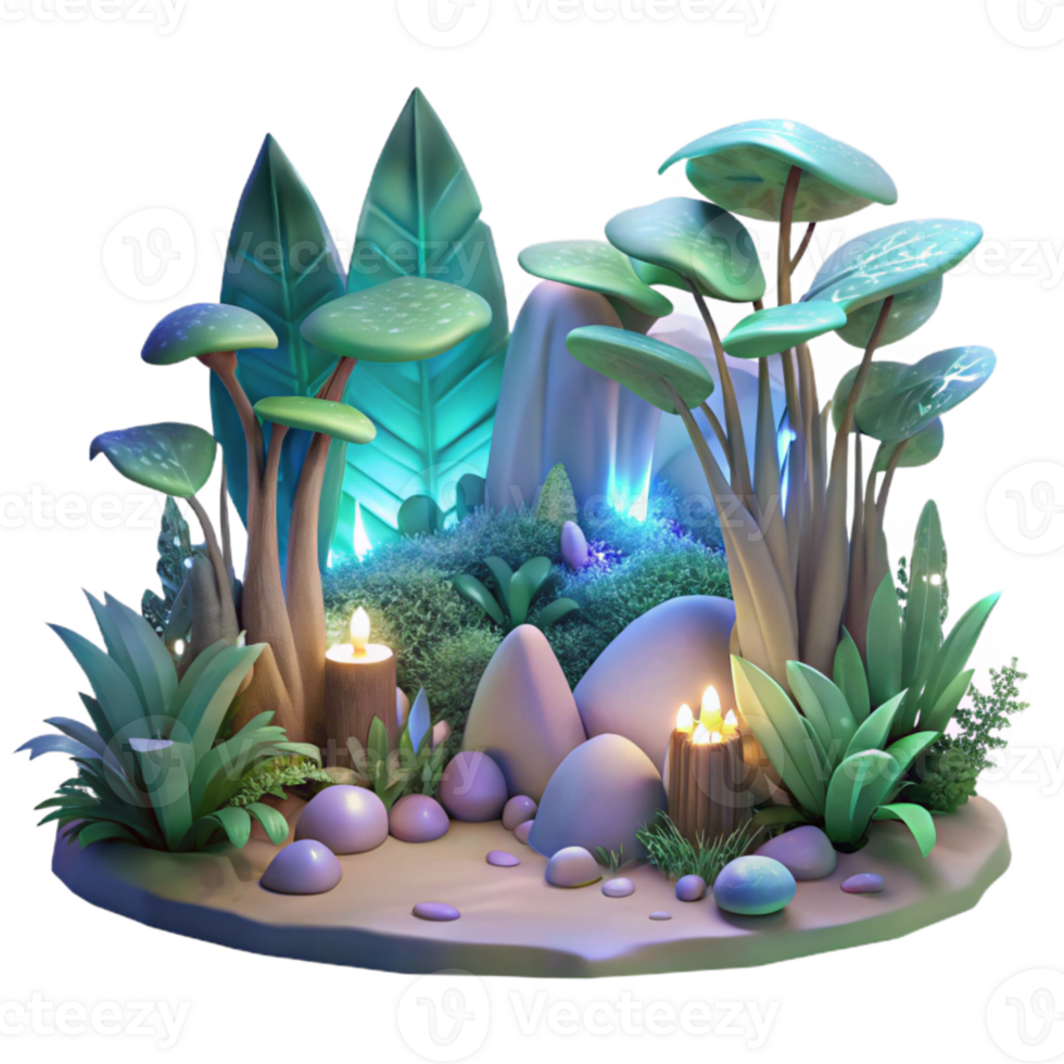 vibrant creative Ethereal Forest Background with Glowing Plants Cutout original png