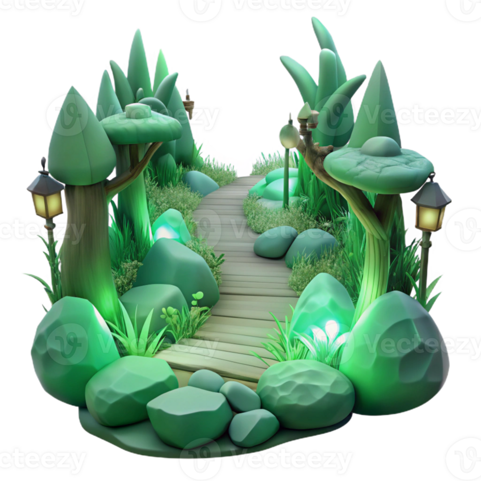 impressive artistic Ethereal Forest Path Isolated with Soft Green Glow original png