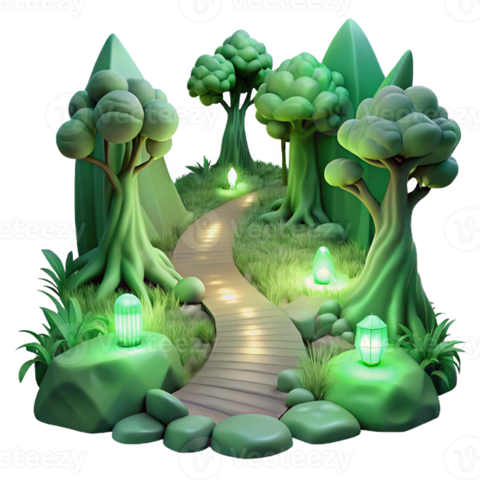 elegant abstract Ethereal Forest Path Isolated with Soft Green Glow detailed png