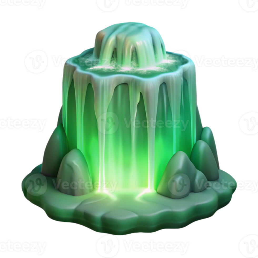 dramatic modern Ethereal Waterfall of Light Green Aurora Transparent Background detailed png