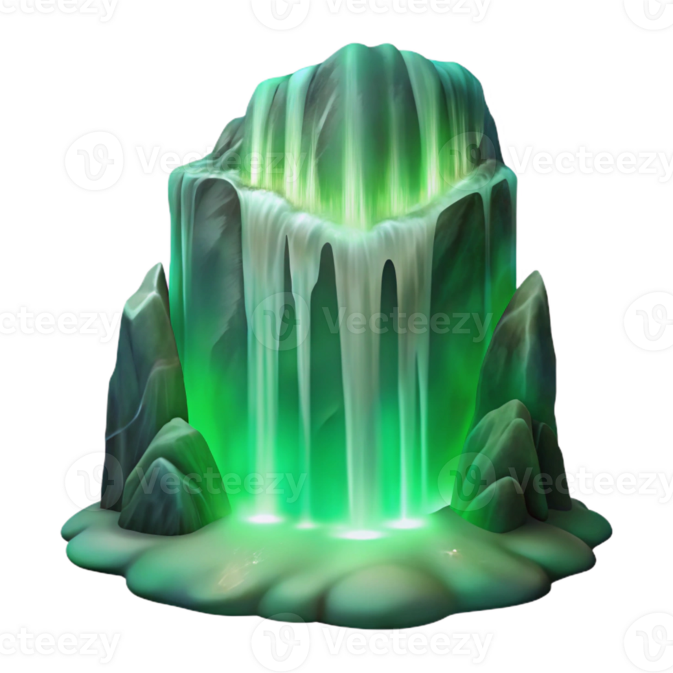 magnificent classic Ethereal Waterfall of Light Green Aurora Transparent Background high resolution png