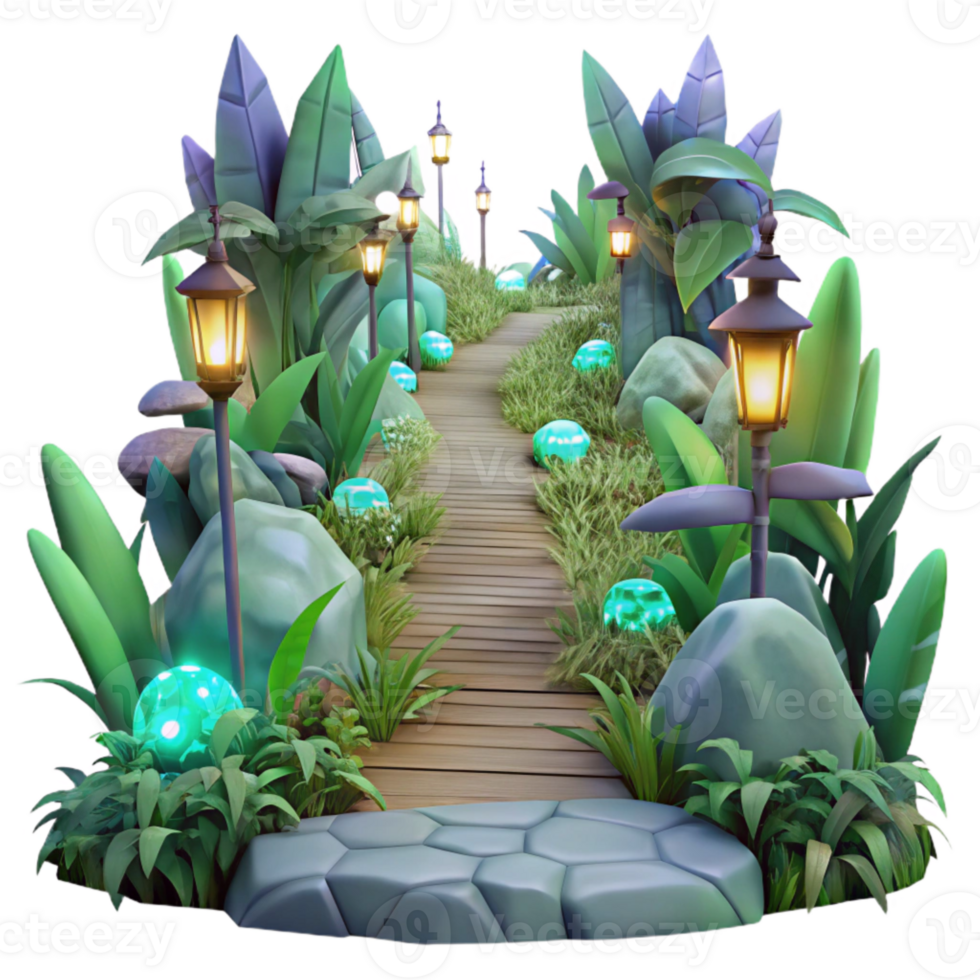 vibrant contemporary Ethereal Forest Path Isolated with Soft Green Glow original png