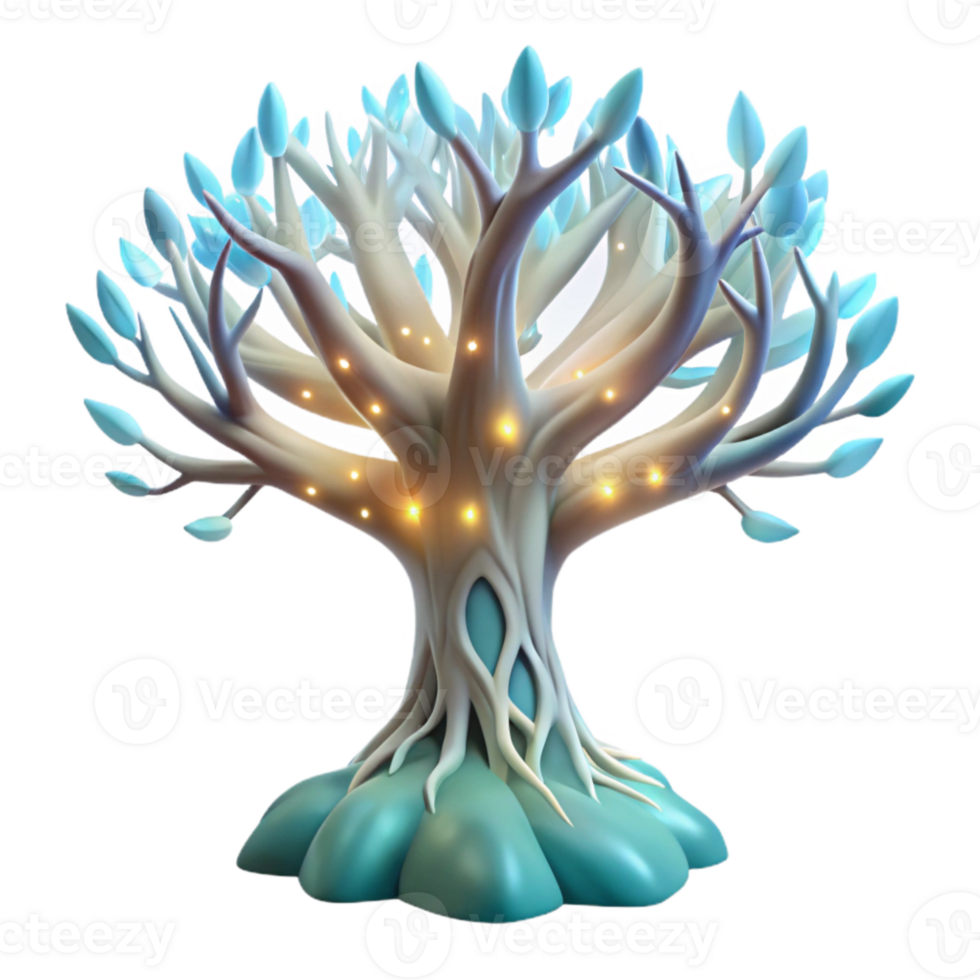 extraordinary abstract Ethereal Lyrax Tree with Glowing Roots Transparent Background detailed png