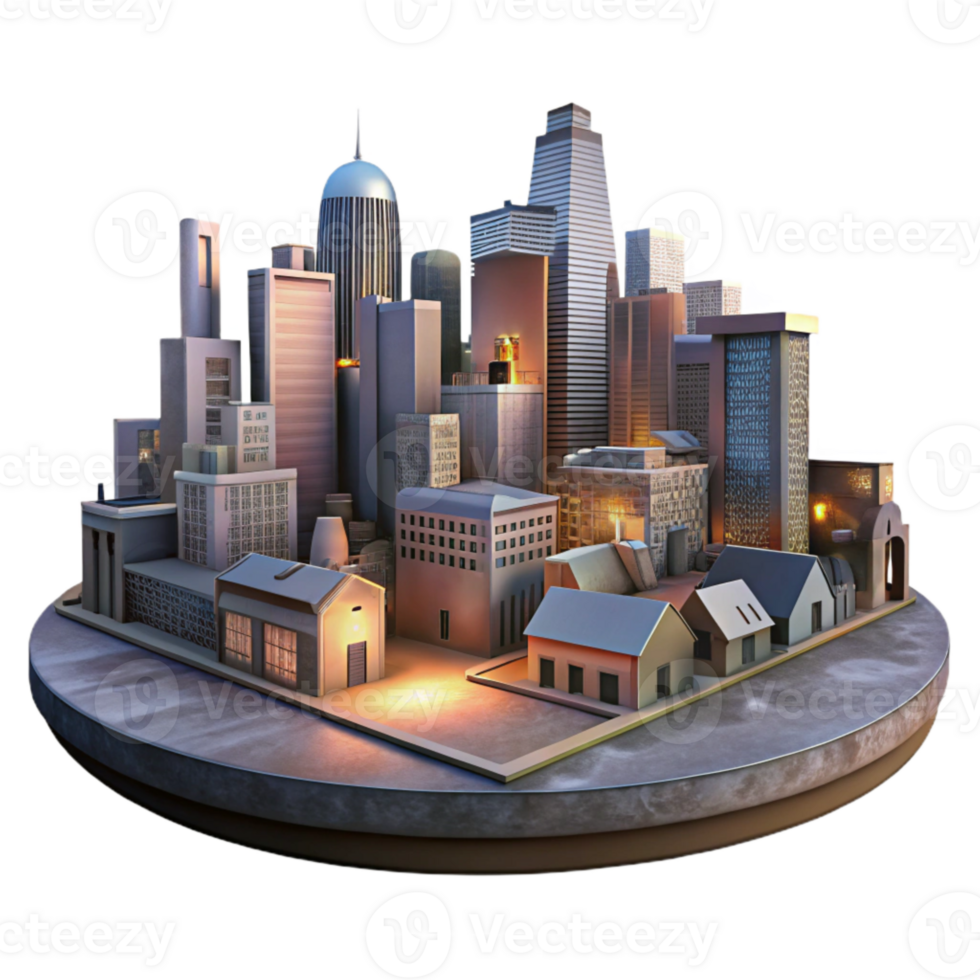 vibrant contemporary Evening Cityscape Panorama Cutout Isolated high quality png