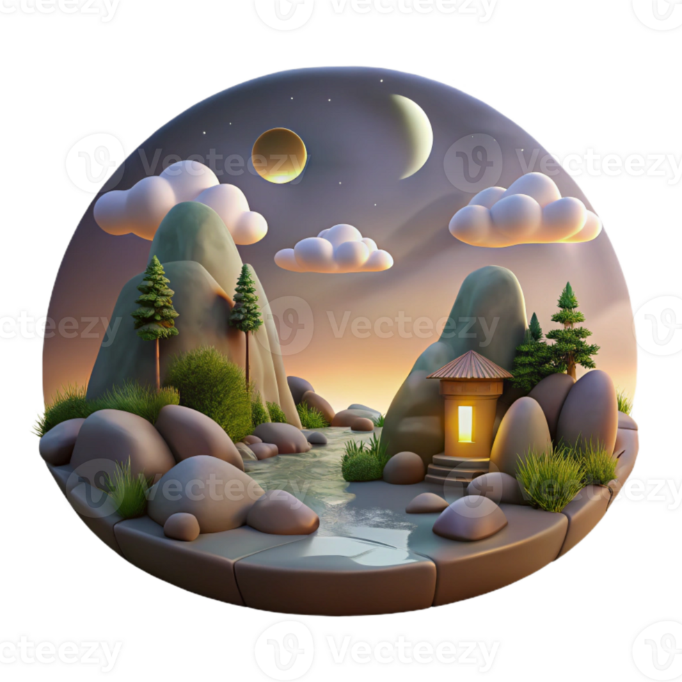 vibrant creative Evening Landscape Isolated with Transparent Background high resolution png