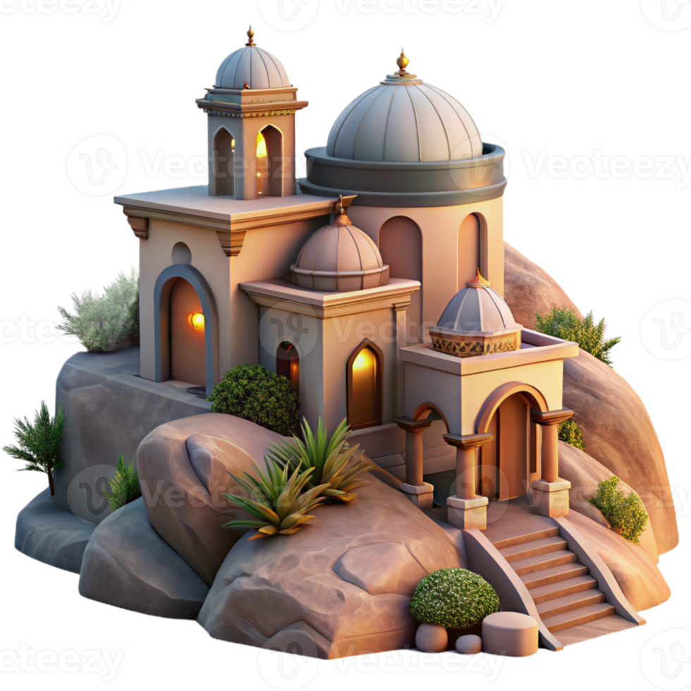 extraordinary classic Evening Hillside Scene Isolated with Detailed Architecture detailed png
