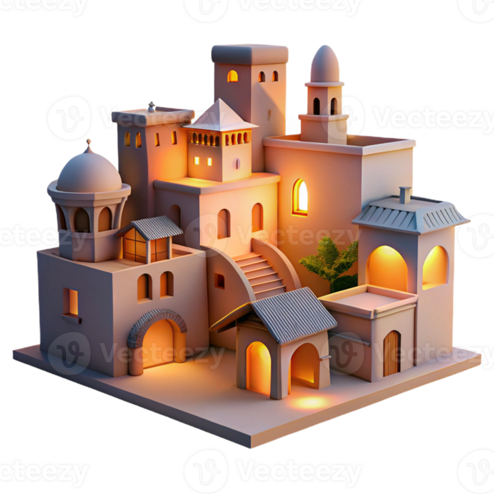 impressive traditional Evening Town Cutout with Warm Light and Shadow Detail high resolution png