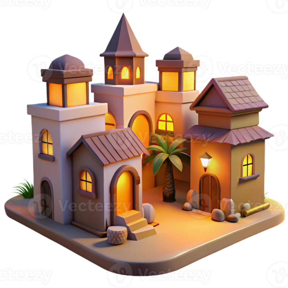 stunning rustic Evening Town Cutout with Warm Light and Shadow Detail authentic png