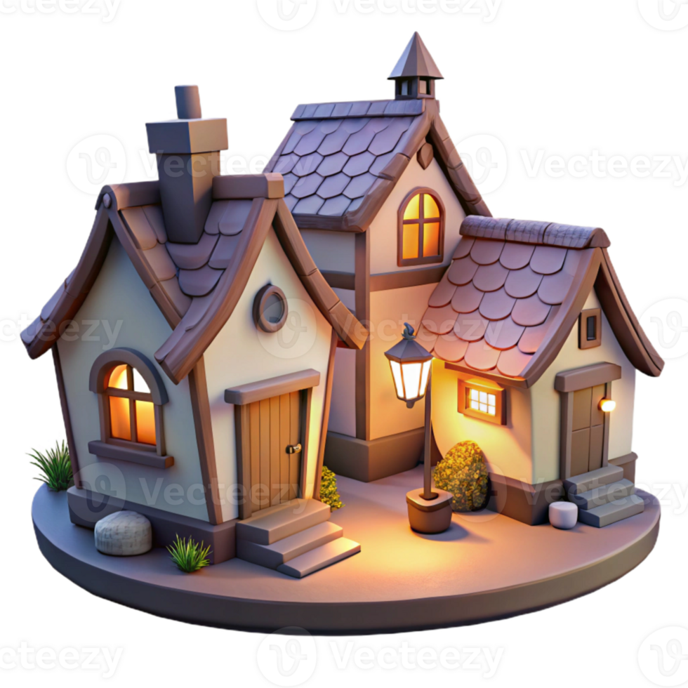magnificent artistic Evening Village Cutout Warm Light Isolated genuine png