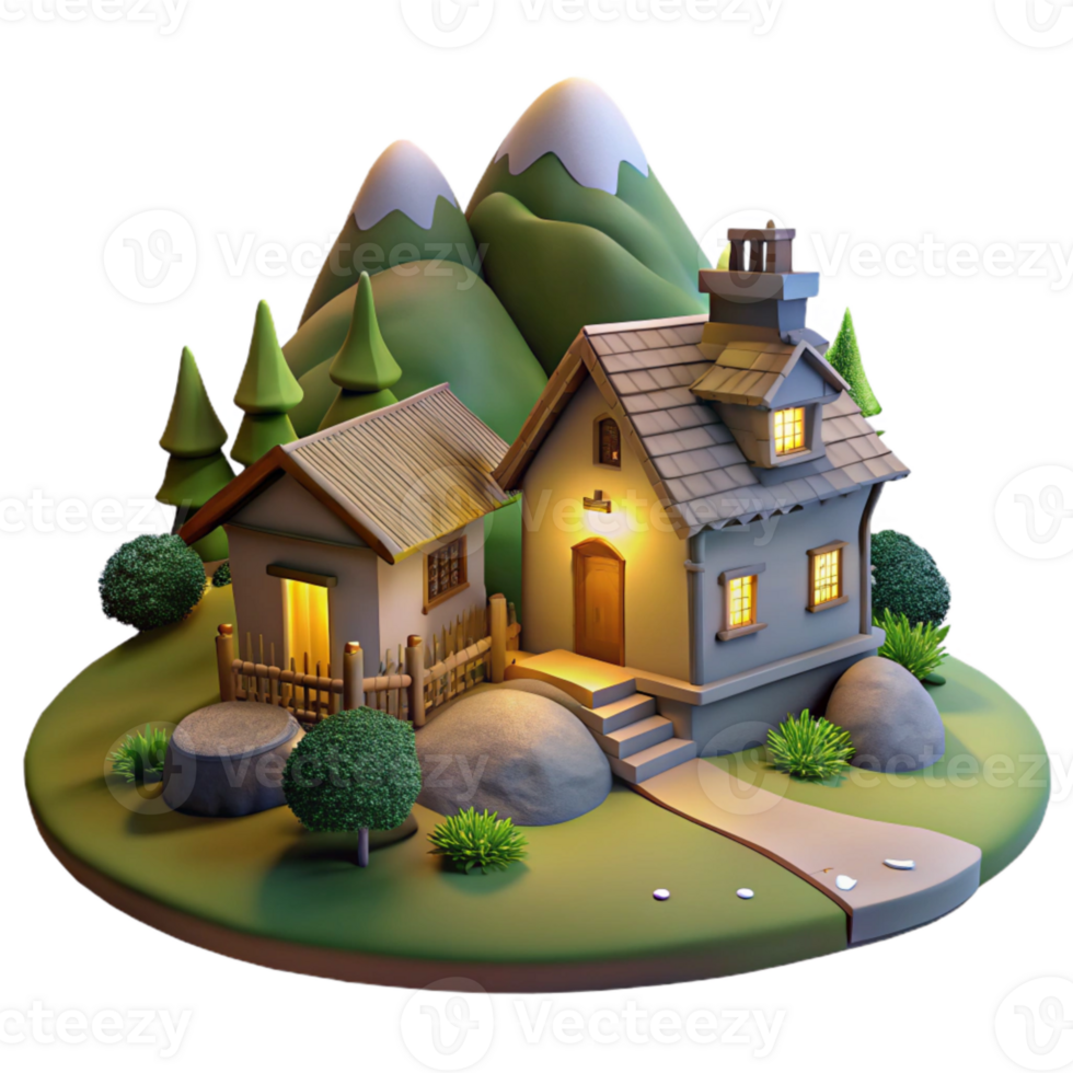 wonderful minimalist Evening Village Cutout Warm Light Isolated genuine png