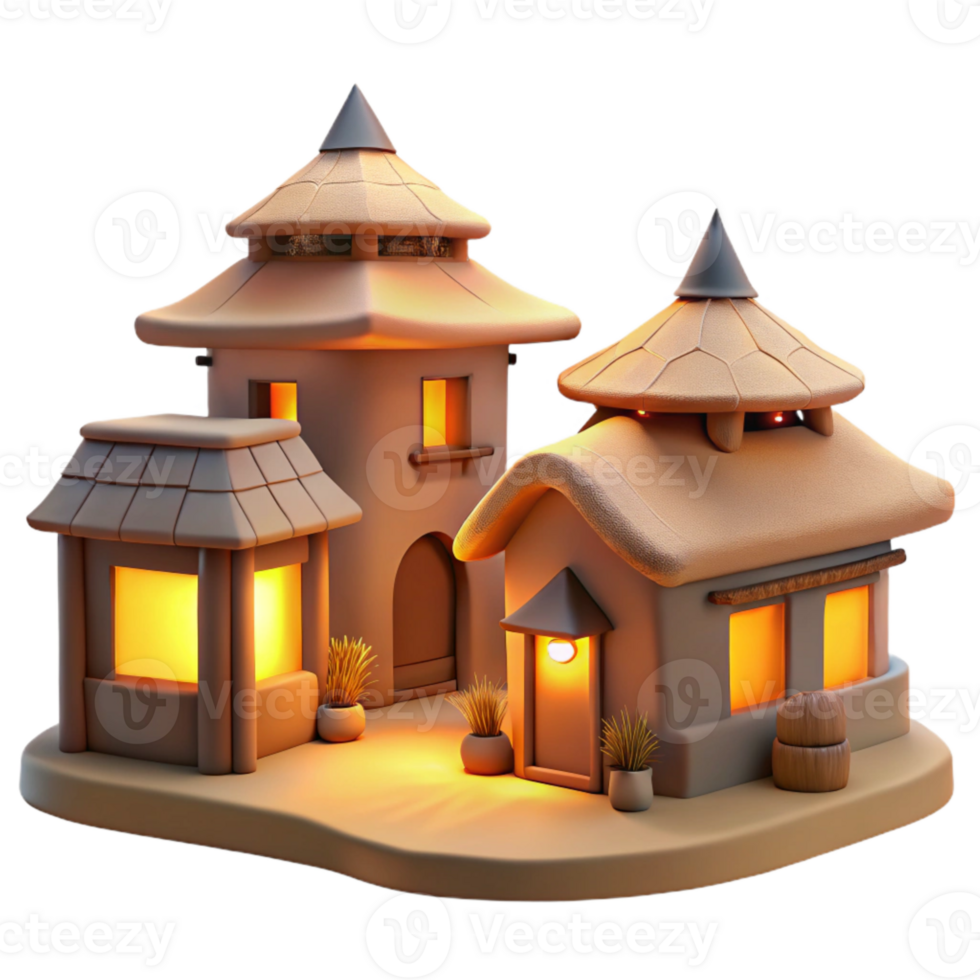 serene rustic Evening Village Cutout Warm Light Isolated authentic png
