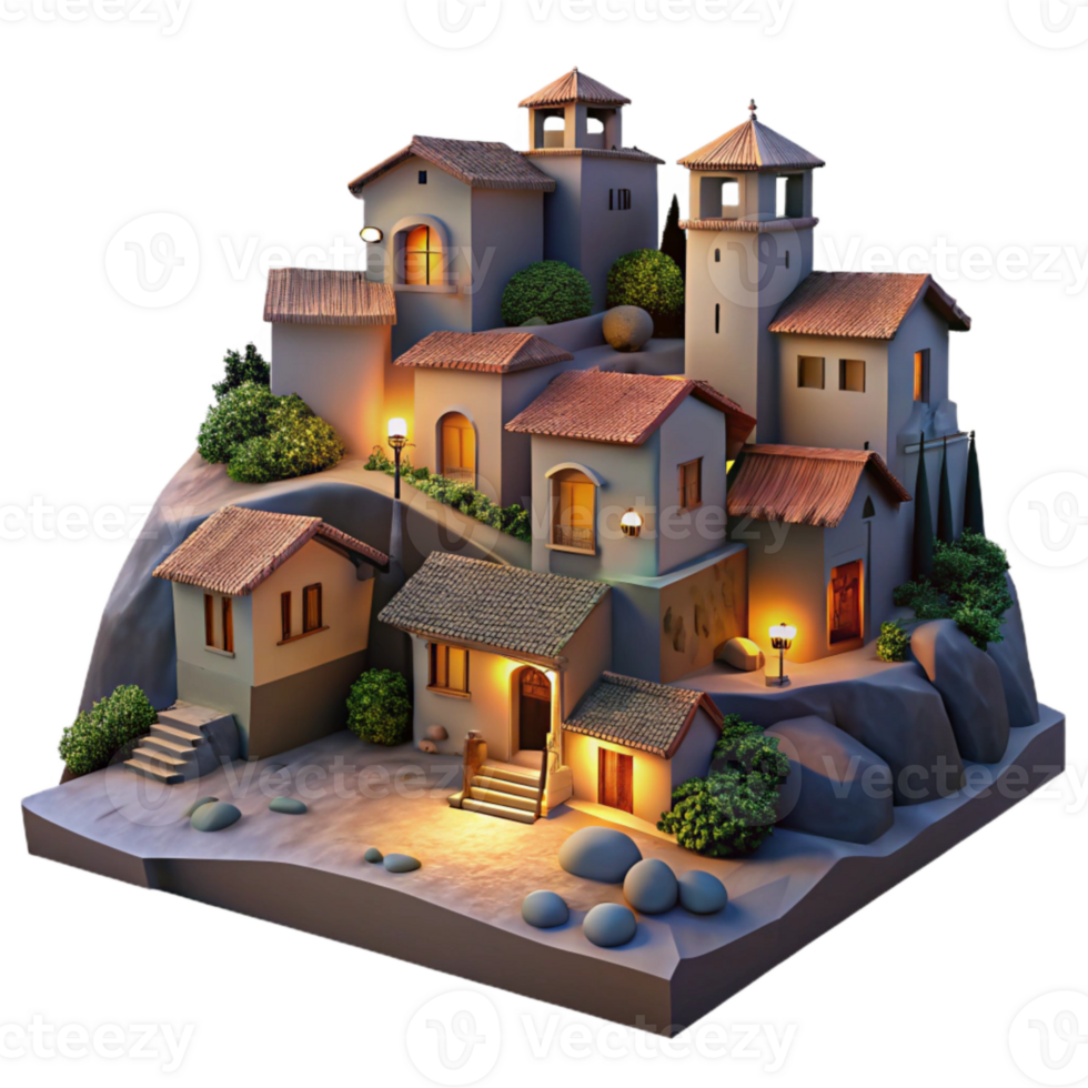 extraordinary creative Evening Village Cutout Warm Light Isolated authentic png