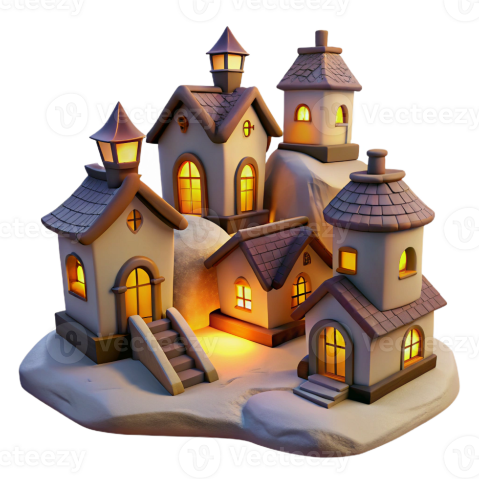 elegant traditional Evening Village Isolated Tranquil Hillside Setting Cutout premium png
