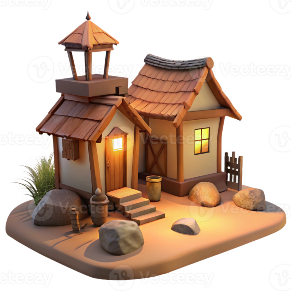 wonderful abstract Evening Village Isolated Tranquil Hillside Setting Cutout genuine png