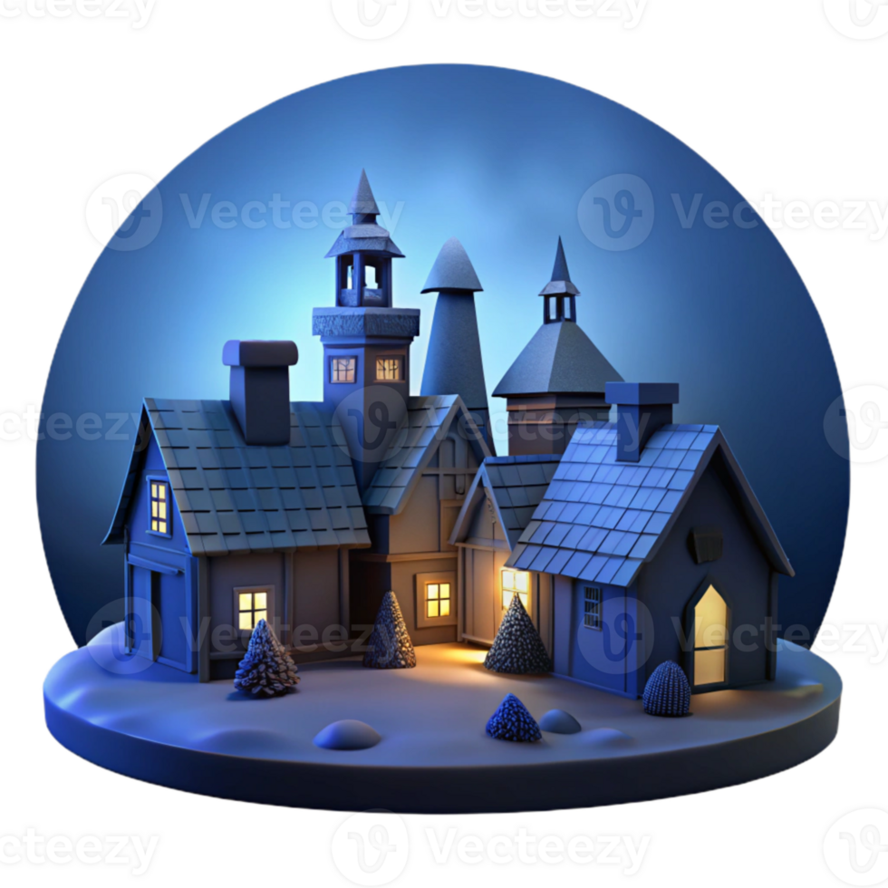 impressive abstract Evening Village Silhouette Cutout Dark Blue Sky premium png