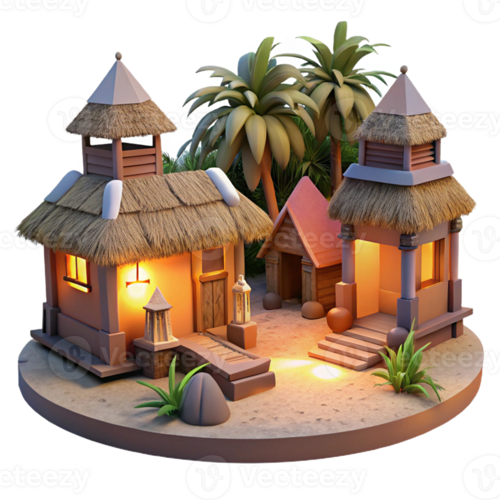 serene creative Evening Village Cutout Warm Light Isolated high resolution png