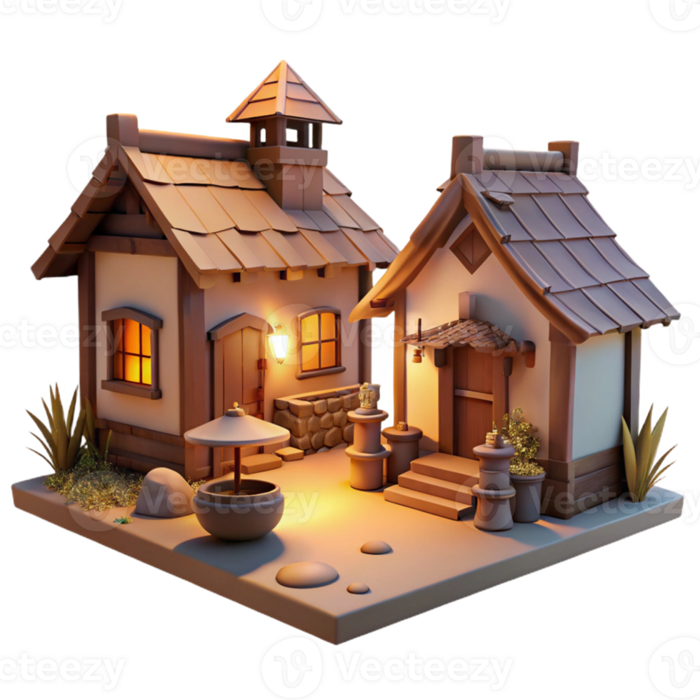 serene classic Evening Village Isolated Tranquil Hillside Setting Cutout detailed png