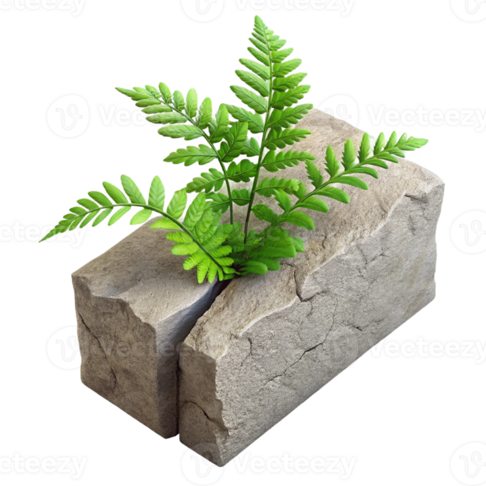 dramatic abstract Fern Growing From Concrete Crack Transparent Background high resolution png