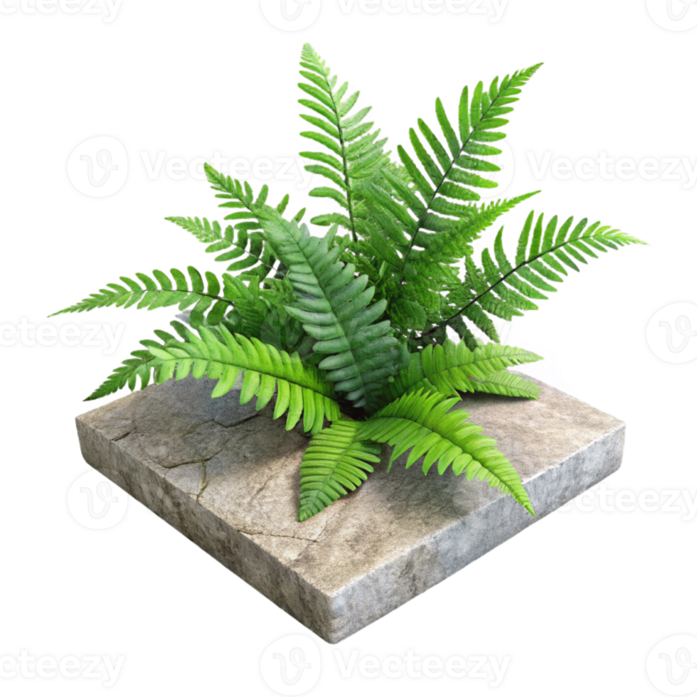 wonderful minimalist Fern Fronds on Concrete Slab Transparent Background Detailed Texture png