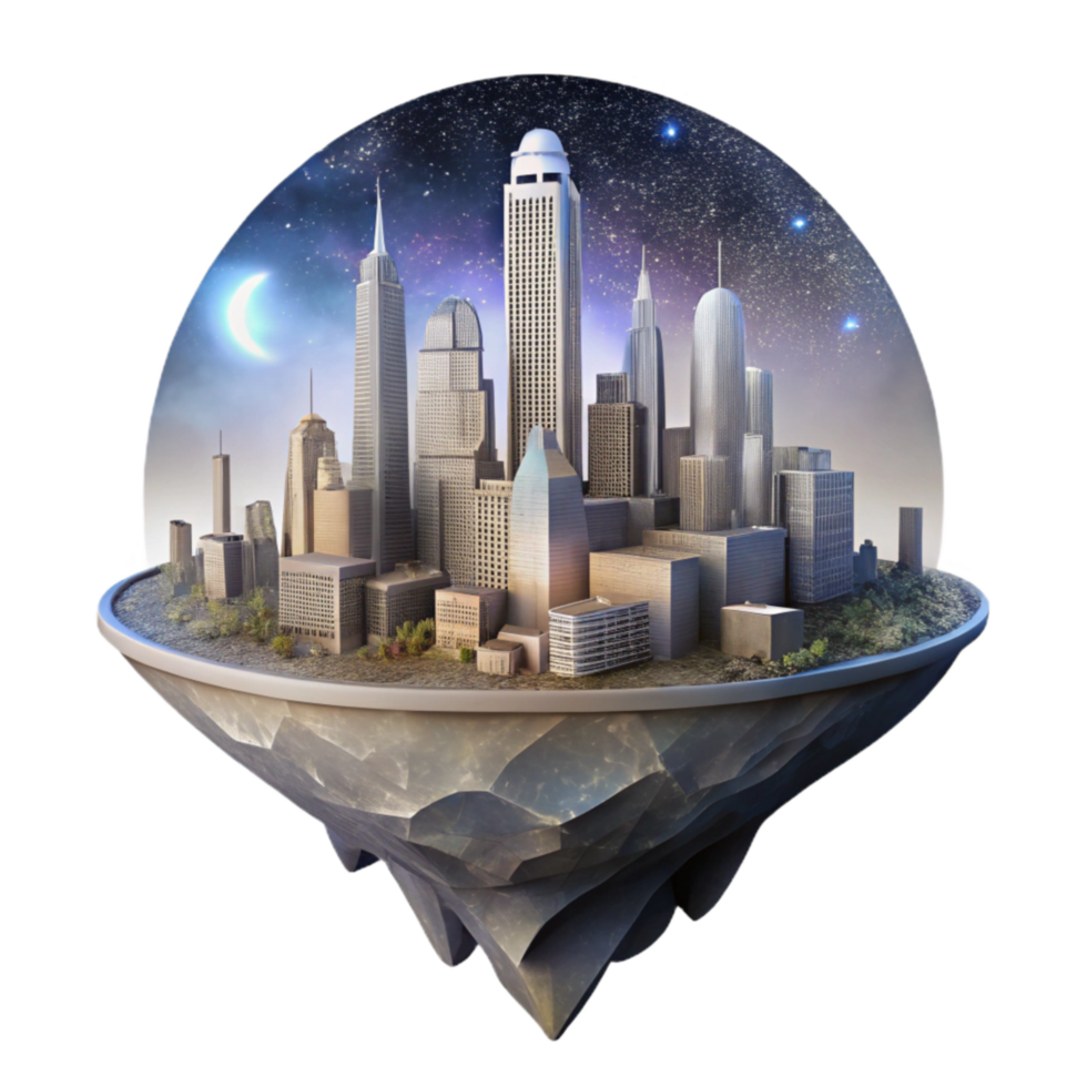 beautiful vintage Floating City Transparent Background Night Skyline original png