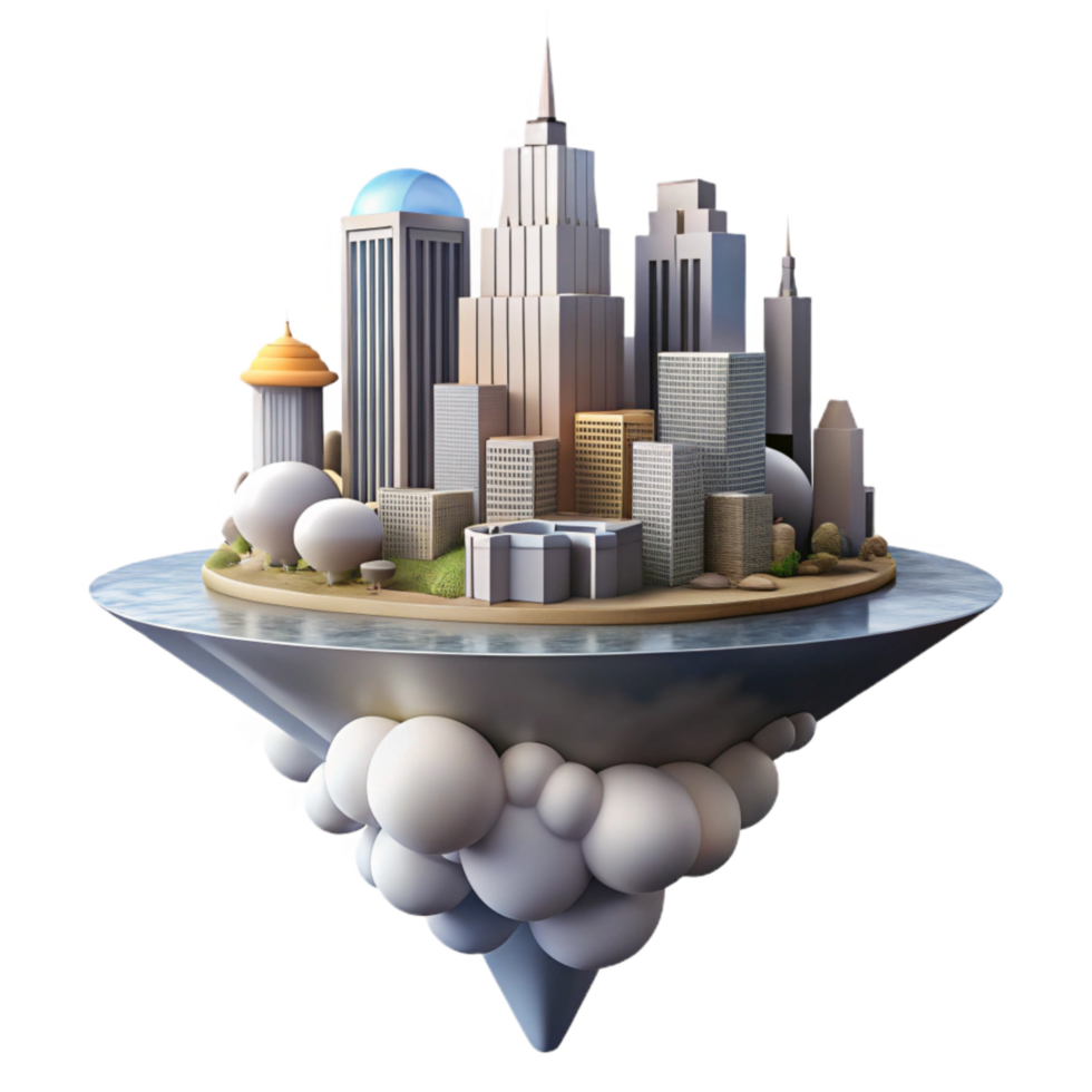 serene artistic Floating Cityscape Transparent Background Dramatic Clouds premium png