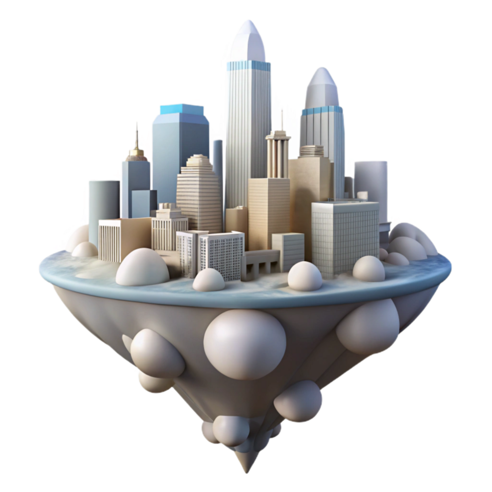 extraordinary abstract Floating Cityscape Transparent Background Dramatic Clouds original png