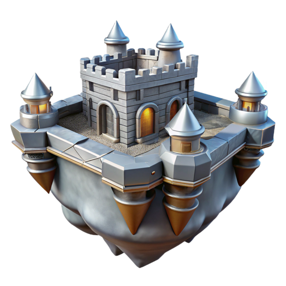 extraordinary minimalist Floating Fortress Isolated Metallic Sheen Transparent genuine png